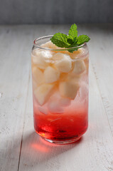 Es Timun suri is an Indonesian cold fruity drink with red coco pandanus syrup. Timun suri or cucurbitaceae is available during Ramadan for break fasting.