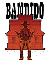 vector image of cowboy gangster bandits with revolvers at the ready in cartoon comic style