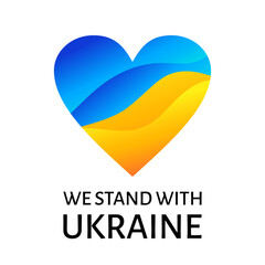 We stand with Ukraine. Vector banner with ukrainian flag colors in heart shape to support Ukraine. Instagram post template