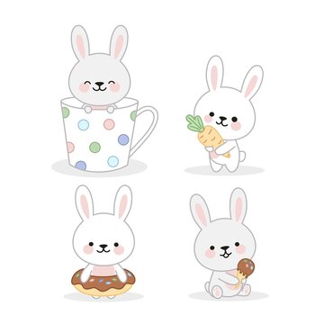 Set of four cute rabbits. 