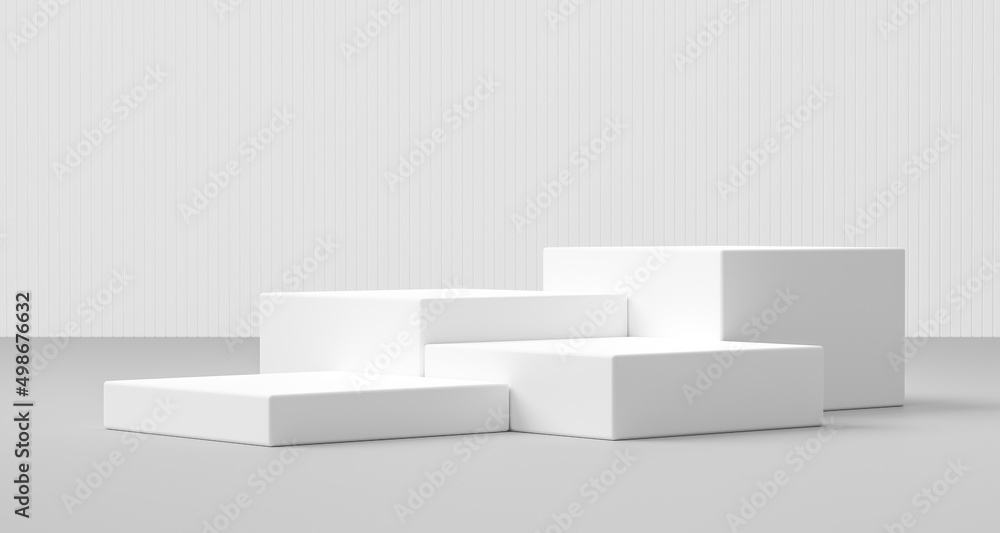 Poster White simple cube empty product stage 3d background of blank space scene template platform display or modern wall interior backdrop podium and geometric studio show room on presentation showing stand.