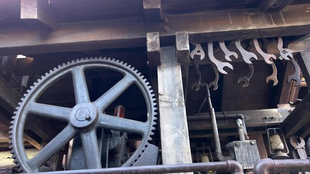 Miscellaneous spare parts for train and old car all antique metal and gears paravoz parts. High quality 4k footage