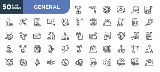 set of 50 outline general icons. editable thin line icons such as brand awareness, crypto-exchange, affiliate link, ar game, autopilot, creative pencil rocket, computer vision stock vector.