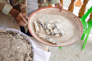 hand catch and push bone on sand