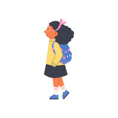 Schoolgirl with backpack cartoon character, flat vector illustration isolated.