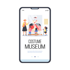 Mobile app template about excursion to costume museum flat style