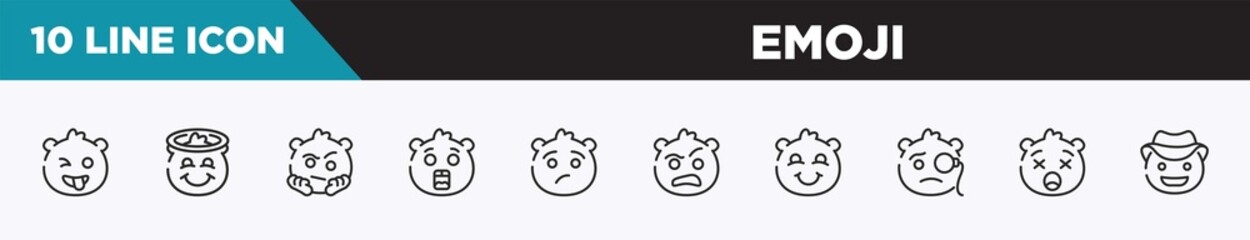 set of 10 outline emoji icons. editable thin line icons such as crazy emoji, smiling with halo emoji, suspect surprised annoyed sceptic blushing vector illustration.