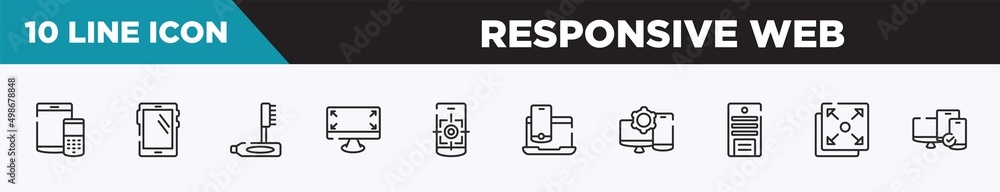 Aufkleber set of 10 outline responsive web icons. editable thin line icons such as tablet and cellphone, big t