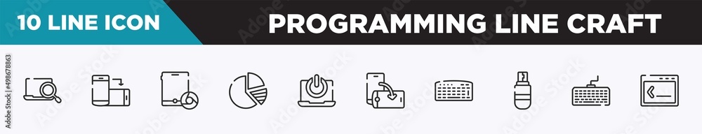 Poster set of 10 outline programming line craft icons. editable thin line icons such as computer search, ro