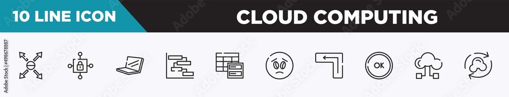 Poster set of 10 outline cloud computing icons. editable thin line icons such as responsive, locked interne