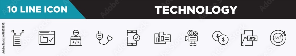 Poster set of 10 outline technology icons. editable thin line icons such as data collection, web security, 