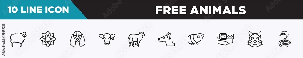 Poster set of 10 outline free animals icons. editable thin line icons such as sheep with wool, angular flow