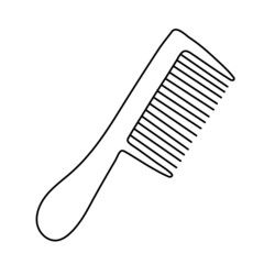 Comb. Hairdressing equipment line sketch. Professional hair dresser tool. Hand drawn doodle icon. Vector illustration. Barber symbol