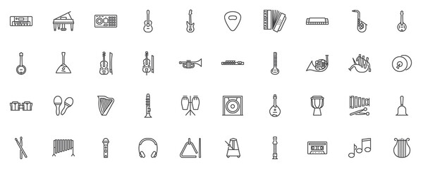 Music instruments line icons set