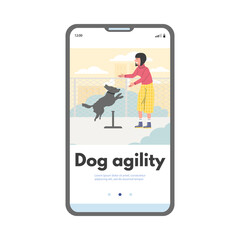 Mobile app template about dog agility flat style, vector illustration