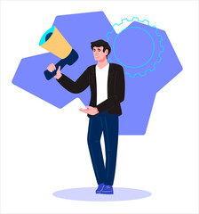 Business SEO promotion, advertising in social networks, flat vector isolated.