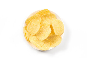 A bowl of chips isolated on white background