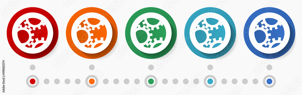 Poster industry, work, concept vector icon set, flat design colorful buttons, infographic template in 5 col