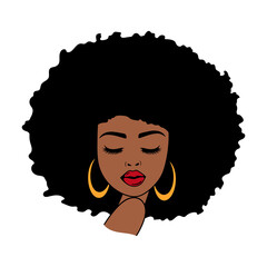 Woman face with eyelashes. Afro Women. African American Woman. Vector illustration.  Isolated on white background. Good for posters, t shirts, postcards.