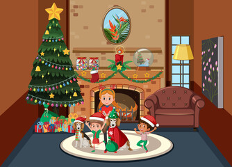 Obraz na płótnie Canvas Christmas holidays with children at home