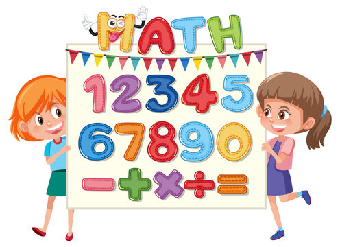 Counting numbers from zero to nine and math symbols