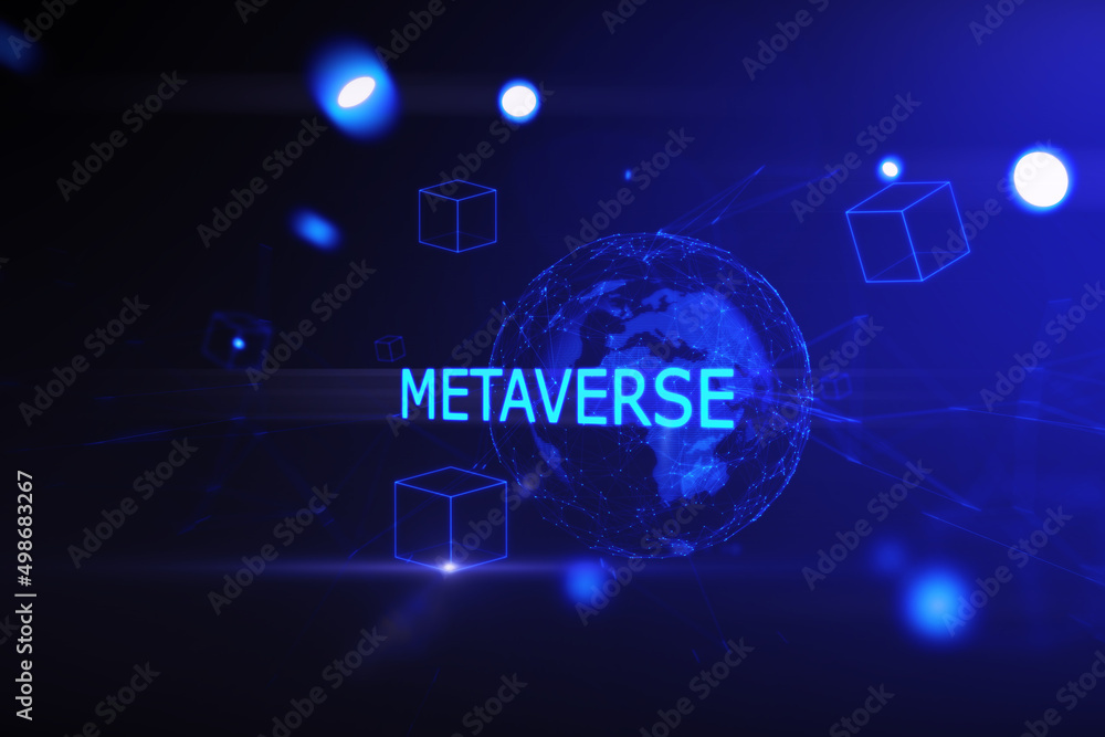 Poster creative glowing blue globe metaverse background. augmented reality and future concept. 3d rendering