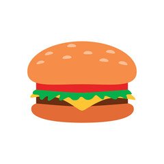 Burger icon. Flat illustration of a cheeseburger isolated on a white background. Vector 10 EPS.
