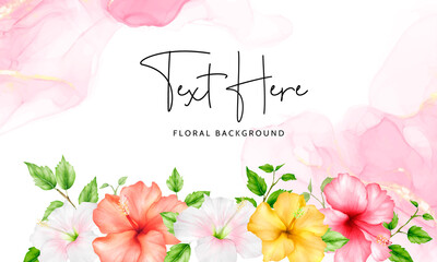 Fototapeta na wymiar beautiful watercolor hibiscus flower floral background template