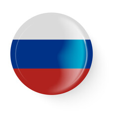 Round flag of Russia. Pin button. Pin brooch icon, sticker.