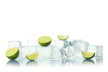 Ice cubes with lime isolated on white background