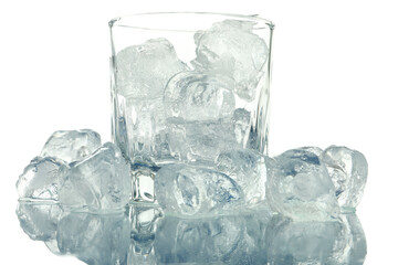 Glass with ice isolated on white background