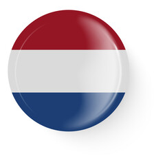 Round flag of the Netherlands. Pin button. Pin brooch icon, sticker.