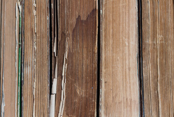 Old shabby books close up.