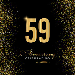 59 Year Anniversary Celebration Vector Template Design. 59 years golden anniversary sign. Gold glitter celebration. Light bright symbol for event, invitation, party, award, ceremony, greeting