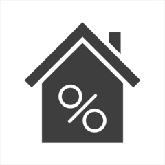 single mortgage rate icon, simple house in the shape of a commercial financial business, flat design concept vector. on a white background
