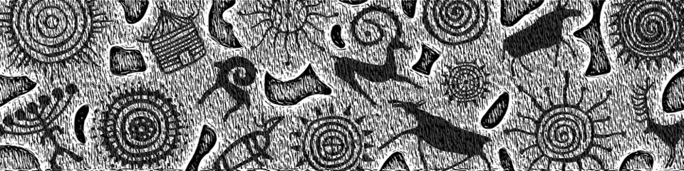 Panel on the ethnic theme. A series of petroglyphs, rock paintings, vector design.