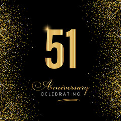 51 Year Anniversary Celebration Vector Template Design. 51 years golden anniversary sign. Gold glitter celebration. Light bright symbol for event, invitation, party, award, ceremony, greeting