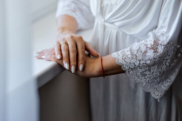 Obraz na płótnie Canvas wedding female manicure close-up bride