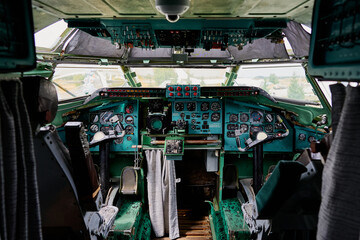 cockpit of a Soviet aircraft control panel instruments