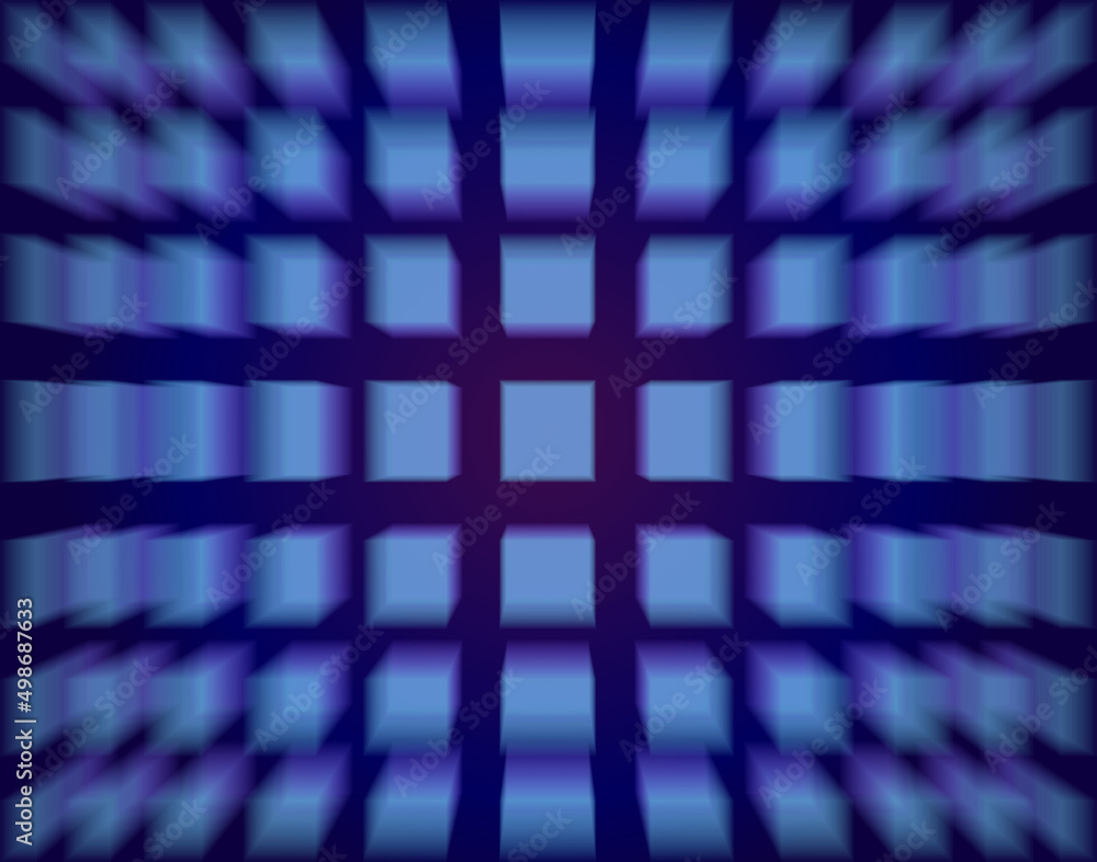 Poster abstract dark blue background with square transparent tiles. extruded transparent tiles, glowing eff