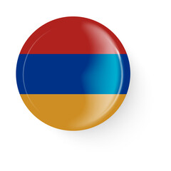 Obraz premium Round flag of Armenia. Pin button. Pin brooch icon, sticker. Web button.