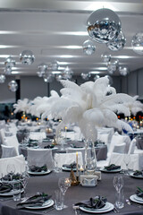 decorating the restaurant hall for a corporate holiday