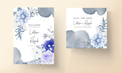 Naklejka na ściany i meble beautiful blue floral wedding invitation card template