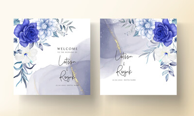 beautiful blue floral wedding invitation card template