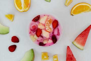 Sup Buah, fresh fruits mixed together with added milk, ice and fresh syrup.