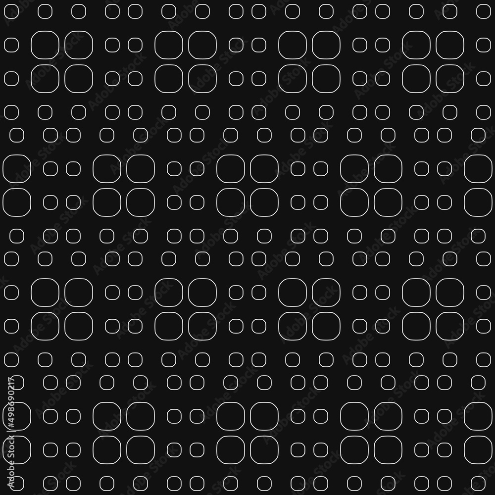 Aufkleber White rounded shapes, empty inside on a black background. Vector pattern of simple repeating round shapes.