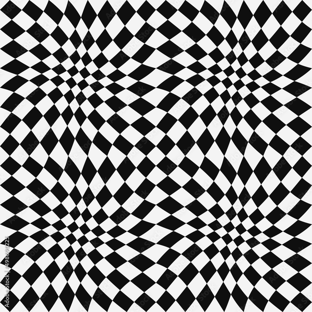 Poster Optical pattern of black chess rhombuses. Vector in raised checkerboard pattern. Vector chess 3D pattern.