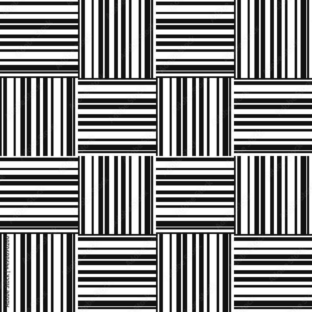 Poster Striped black and white fields. Vector pattern of repeating and alternating fields of stripes.