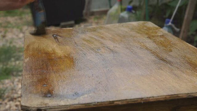 Varnish wooden stool