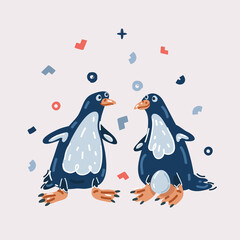 Obraz premium Vector illustration of Pinguins with egg